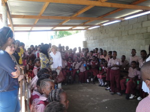 Children eating porridge